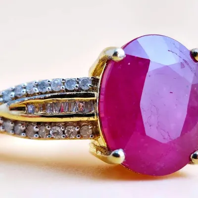 5.3ct Ruby & Diamond Gold Vermeil Sterling Silver Ring 