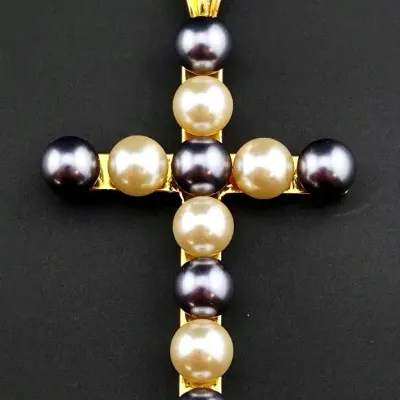Pearl Gold Vermeil Sterling Silver Cross Pendant 