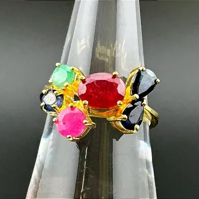 Sapphire Ruby Emerald Gold Vermeil Sterling Silver Ring