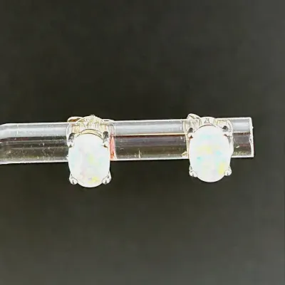 White Opal Sterling Silver Earrings 