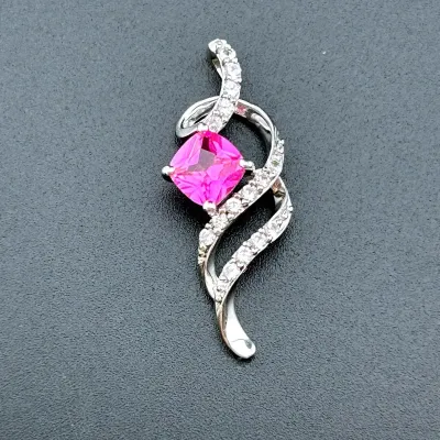 Pink& White Sapphire Sterling Silver Brooch