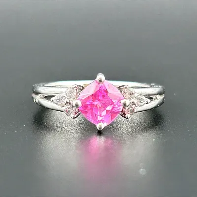 Pink & White Sapphire Sterling Silver Ring