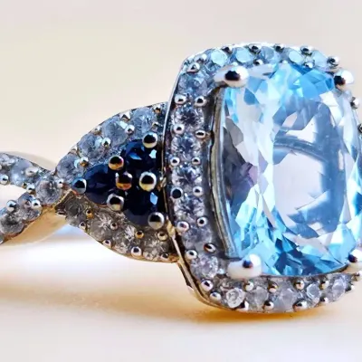 1.7ct Aquamarine & Sapphire Sterling Silver Ring 