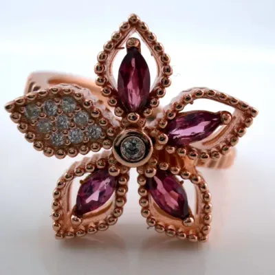 Rhodolite Garnet Rose Gold Vermeil Sterling Silver Flower Ring 