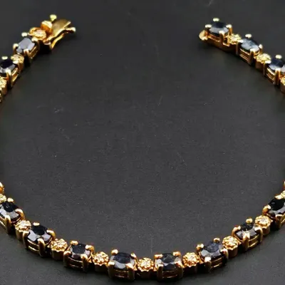 10.5ctw Sapphire & Diamond Accent Gold Vermeil Sterling Silver Tennis Bracelet 