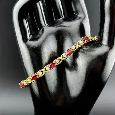 Garnet Gold Vermeil Sterling Silver Bracelet