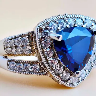3.2ct Blue Sapphire Sterling Silver Statement Ring 