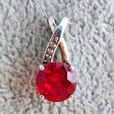 3.3ct Ruby Sterling Silver Pendant Necklace 