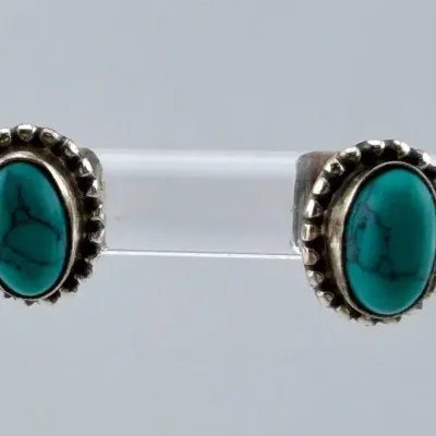 Turquoise Cabochon Sterling Silver Oval Stud Earrings