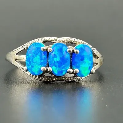 Blue Opal Sterling Silver Ring 