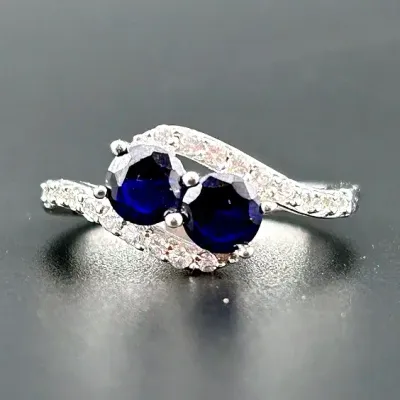 Blue & White Sapphire Sterling Silver Ring 
