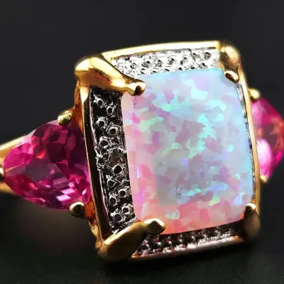 Opal & Pink Sapphire Gold Vermeil Sterling Silver Ring 