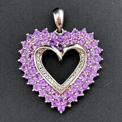 Amethyst & Diamond Accent Sterling Silver Heart Pendant