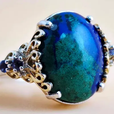 Azurite Cabochon Sterling Silver Statement Ring