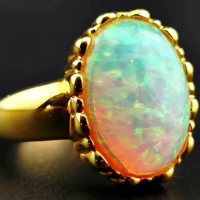 Opal Cabochon Gold Vermeil Sterling Silver Statement Ring 