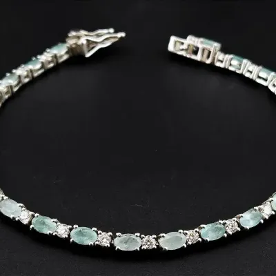 Grandidierite & Moissanite Sterling Silver Tennis Bracelet 