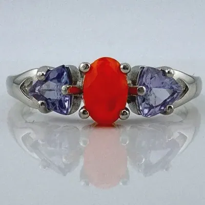 Orange Opal & Tanzanite Sterling Silver Ring 