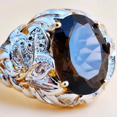 8.1ct Smokey Quartz Gold Vermeil Sterling Silver Ring 