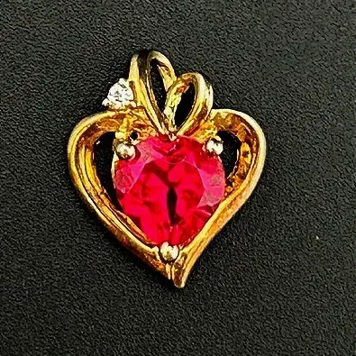 Ruby Gold Vermeil Sterling Silver Heart Pendant 