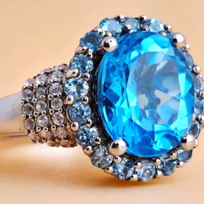 4.5ct Blue Topaz Sterling Silver Halo Ring