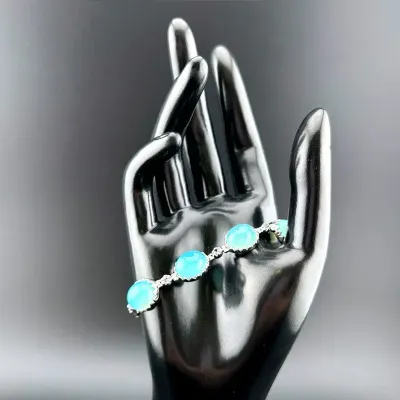 Chalcedony Cabochon & Tanzanite Sterling Silver Bracelet 