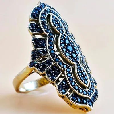 Black Spinel Pave Gold Vermeil Sterling Silver Statement Ring 