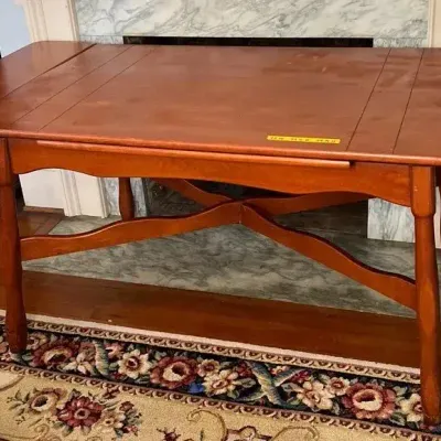 Vintage Wooden Draw-Leaf Dining Table with Integrated Extension Leaves
