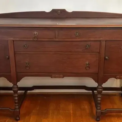 1920’s Jacobean Revival Carved Wood Sideboard Buffet