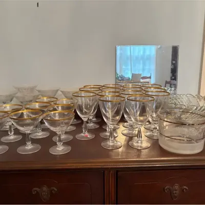 Fostoria Vintage Gold Rimmed Glass Stems 