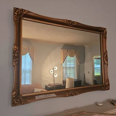 Vintage Ornate Giltwood Style Beveled Wall Mirror