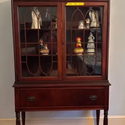 Vintage Hepplewhite Style Mahogany China Cabinet & Buffet Top