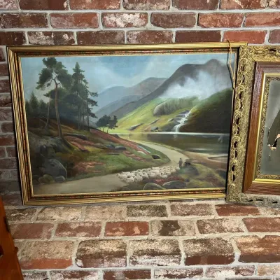 Vintage Framed Art Lot - Highland Landscape & Portrait (Torn, As-Is)