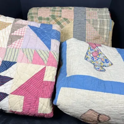 Vintage Handmade Patchwork & Applique Quilt Collection - Lot of 3