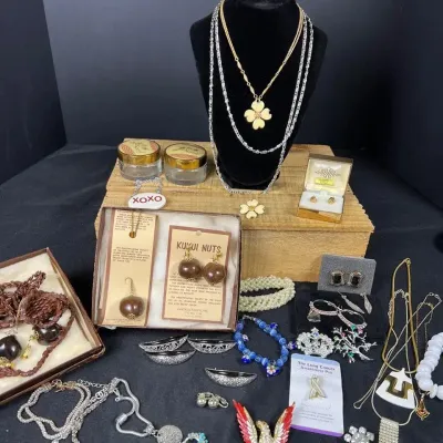 Vintage & Modern Costume Jewelry Collection - Clovers, Kukui Nuts & Brooches