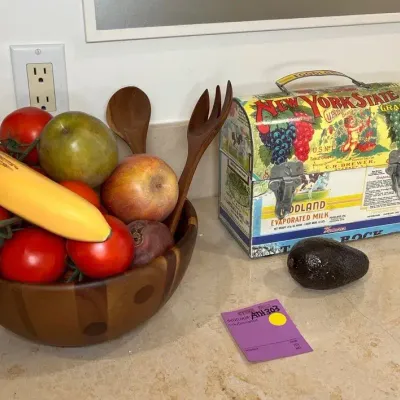 Kate Spade Lenox Salad Bowl With Servers, Plastic And Ceramic Fruit, Vintage-Style Metal Lunchbox