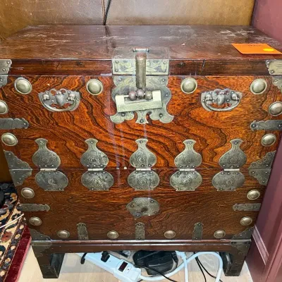 Antique Korean Bandani Drop Front Storage Chest