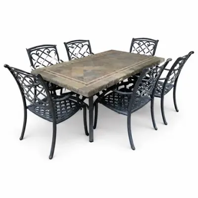 Lot 087   0 Bid(s)
Seven-Piece Metal Patio Dining Set with Slate Tile Top and Cover