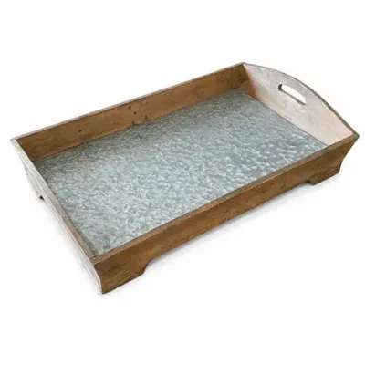 Lot 025  
Rustic Wood and Galvanized Metal Serving Tray