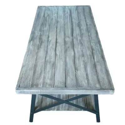 Lot 082  
Plank-Top Coffee Table with Black Metal Trestle Base