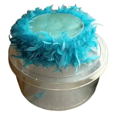 Lot 020  
Vintage Turquoise Feather-Trimmed Pillbox Hat with Clear Hatbox