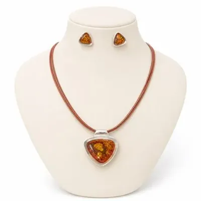Lot 019  
925 Sterling Silver and Amber Pendant Necklace and Earrings Set