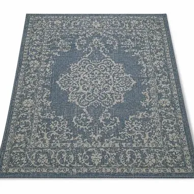 Lot 022   
Blue and Ivory Distressed Medallion Area Rug