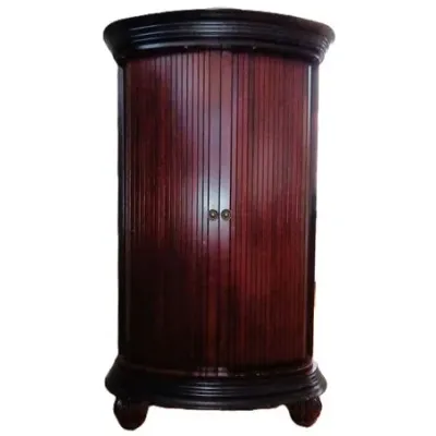 Lot 077   
Bombay Co. Mahogany-Finish Curved Tambour-Door Corner Cabinet
