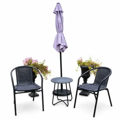 Lot 090   0 Bid(s)
Six-Piece Woven Patio Seating Set with Umbrella and Planters