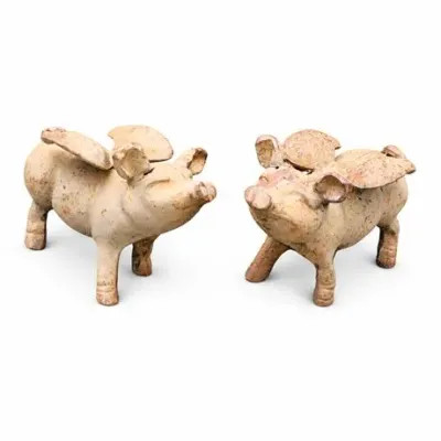 Lot 116   0 Bid(s)
Pair of Whimsical Winged Pig Garden Statues