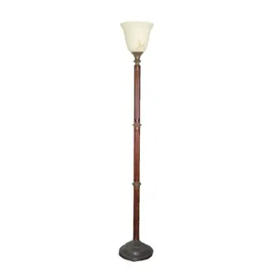 Lot 057   
Traditional Wood and Brass-Tone Torchiere Floor Lamp 70"