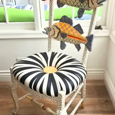 MacKenzie-Childs Freckle Black & White Seat Fish Chair