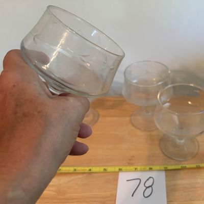 Crystal Etched Leaves Dessert Sherbet Cups Stem Glasses Set of 4 Dishes VTG
