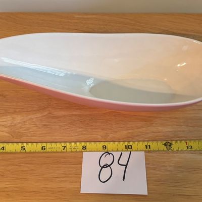 HULL Pottery 151 Console Serving Bowls, 13” MCM Oblong Spouted Footed Pink