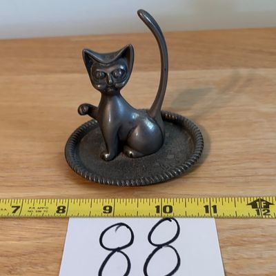 Vintage Silver Plated Cat Kitten Ring Holder Jewelry Dish